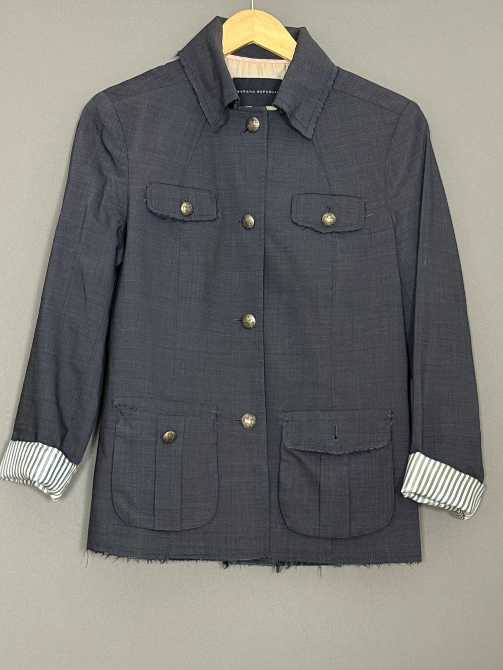 Banana Republic Wool Safari Military Jacket Women Blue Gray Size 8 Indie